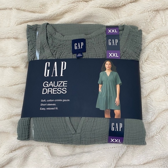 NWT Gap gauze v-neck sage green mini dress - Picture 2 of 4